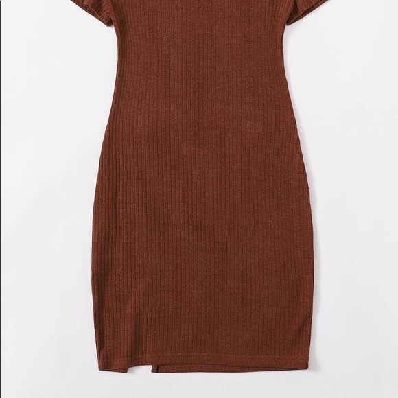 NWOT Brown short-sleeve bodycon dress - Picture 2 of 6